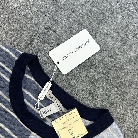 Autumn Cashmere Sweater Women XS Blue Stripe Patchwork Assymetrical Tee - Picture 5 of 13